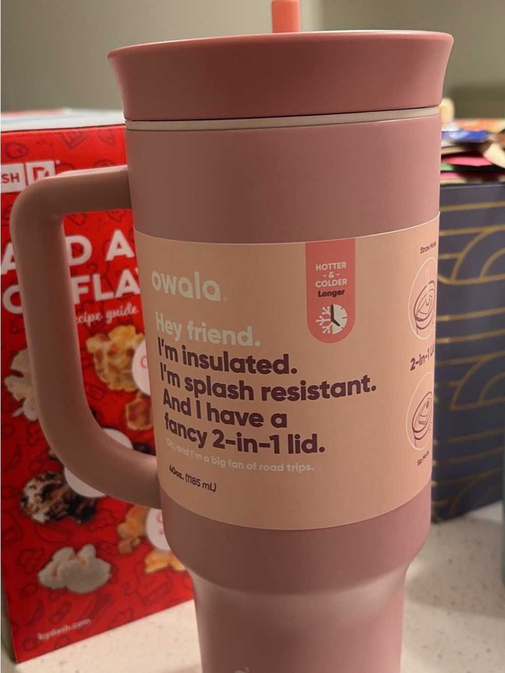 Owala Pink Insulated Travel Mug with Handle and 2-in-1 Lid
